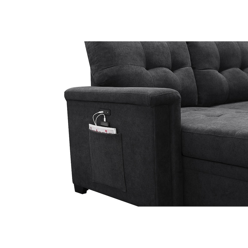 Reversible Sleeper Sectional Sofa with Storage Chaise, USB Charging Ports and Pocket