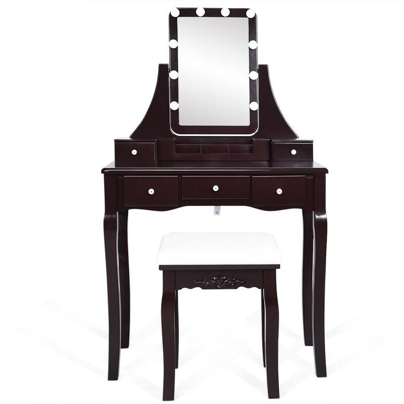 Dimmable Bulbs Touch Switch Vanity Dressing Table Set with Removable Box - 31.5" x 16" x 53.5" (L x W x H)