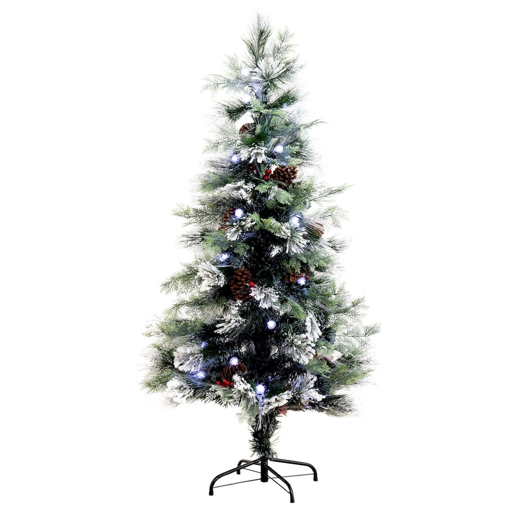 5' Flocked Pre-Lit Fiber Optic Artificial Christmas Tree, White LED Lights - 5 Foot