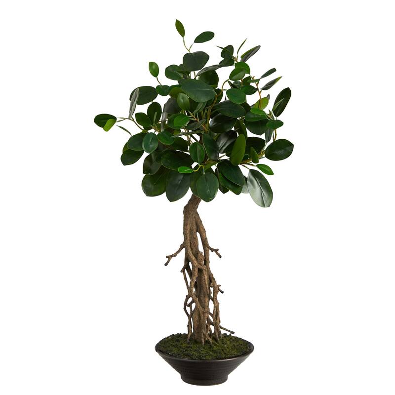 2' Ficus Bonsai Artificial Tree in Decorative Planter