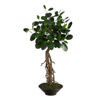 2' Ficus Bonsai Artificial Tree in Decorative Planter