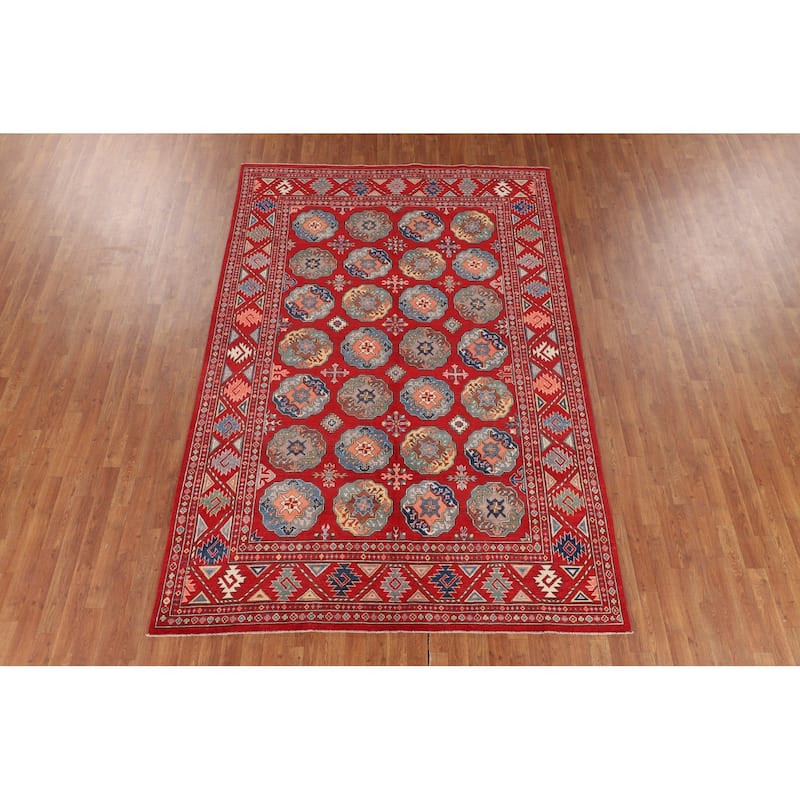 All-Over Red Kazak Oriental Area Rug Hand-Knotted Wool Carpet - 6'7" x 9'7"