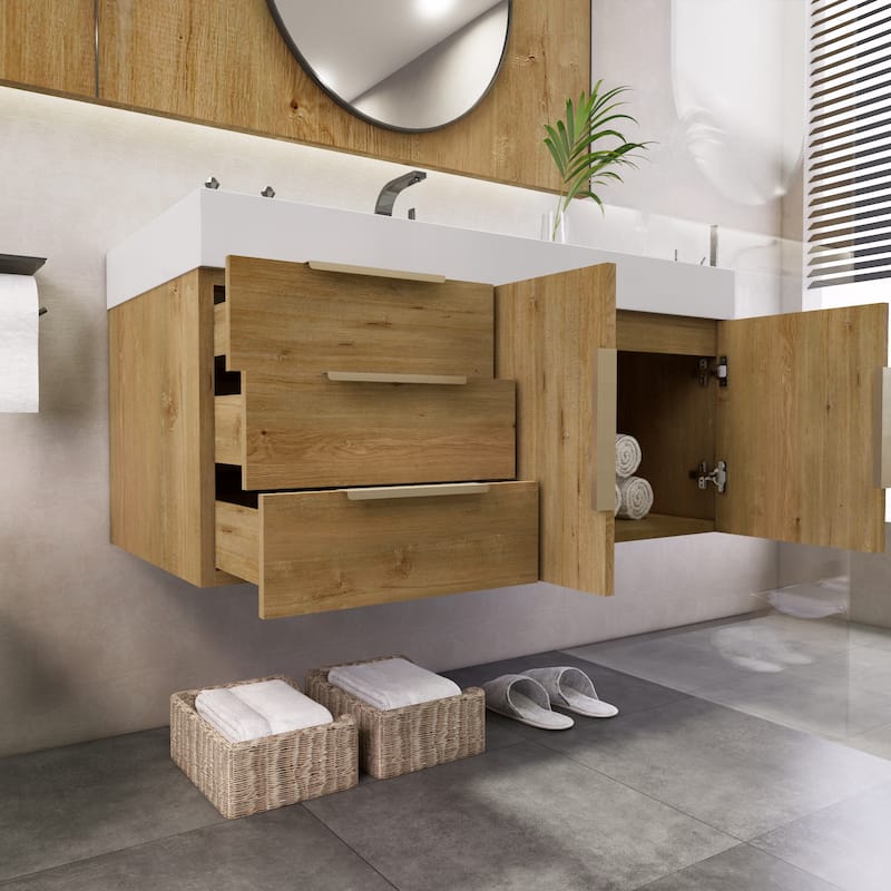 Noble 42" Wall Mounting Vanity (L Drawer) with Reinforced Acrylic Sink