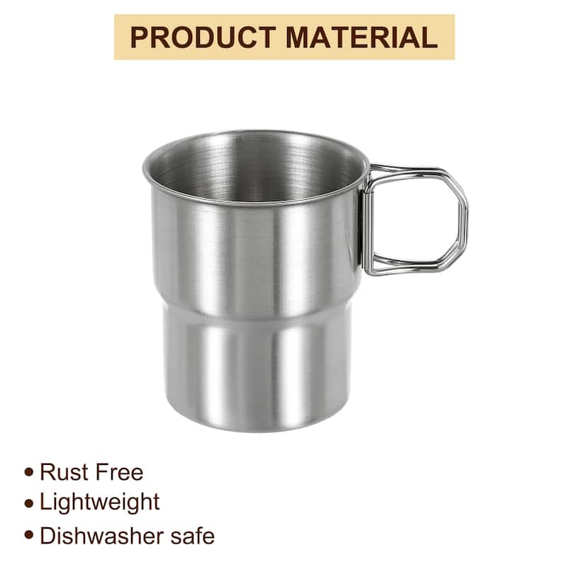 304 Stainless Steel Cups with Handle, 10oz Metal Double Wall Water Glasses Cup - Silver