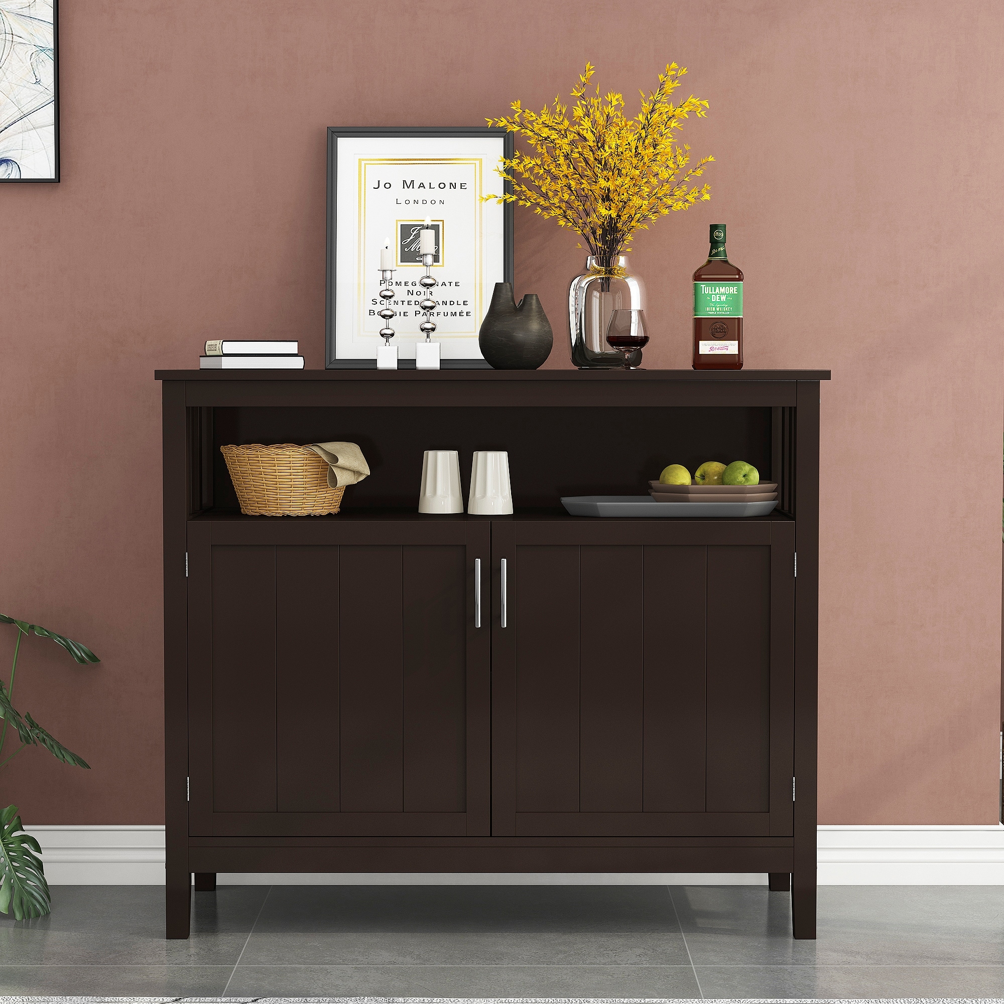 Costway modern kitchen storage cabinet buffet server table sideboard dining wood brown store