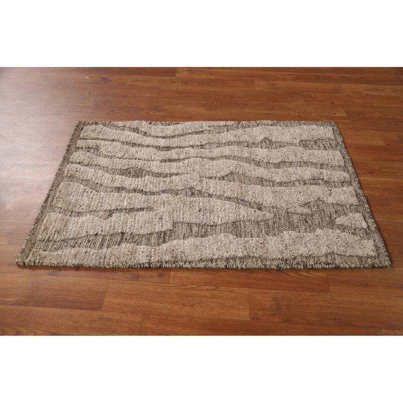 Moroccan Oriental Rug Hand-Knotted Beige Wool Carpet - 2'0"x 3'0"