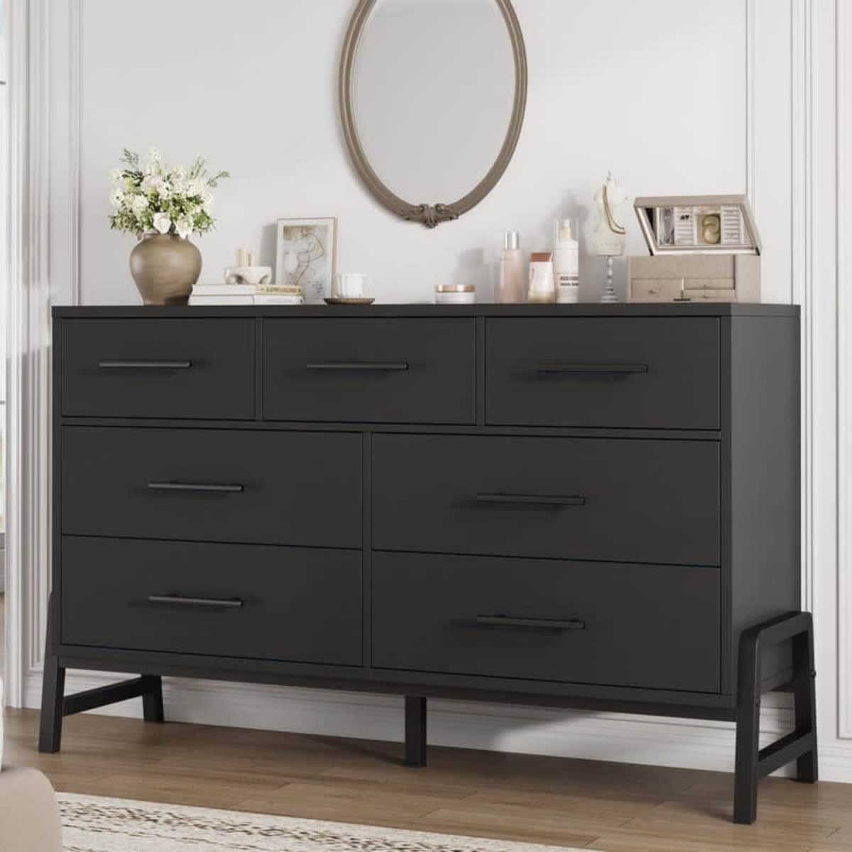 Wide Dresser with Storage, Freestanding Wooden Closet Storage Chest for Living Room Bedroom Entryway