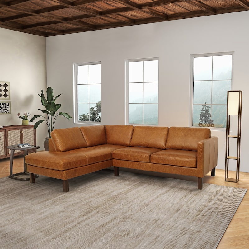 Mira Mid-Century Modern Comfortable Genuine Leather L Shaped Sectional