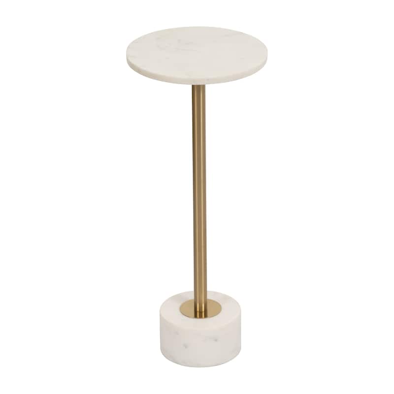 Sagebrook Home Modern Metal and Marble Accent Table with Iron Base and Stone Details - 10" x 10" x 24"