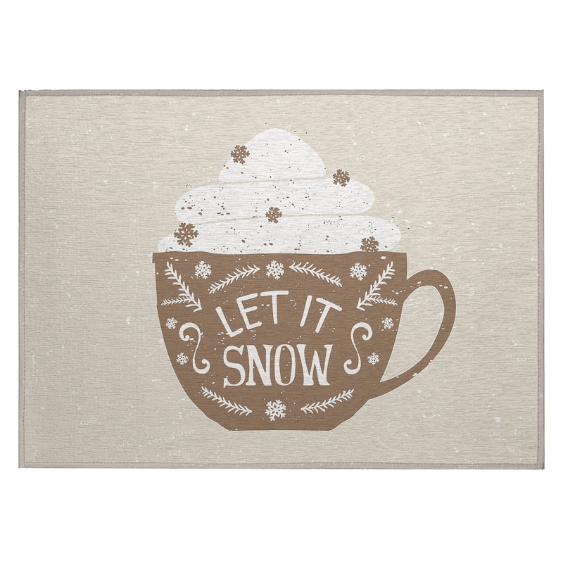 Indoor/ Outdoor Cozy Winter Brown Washable Let is Snow Rug