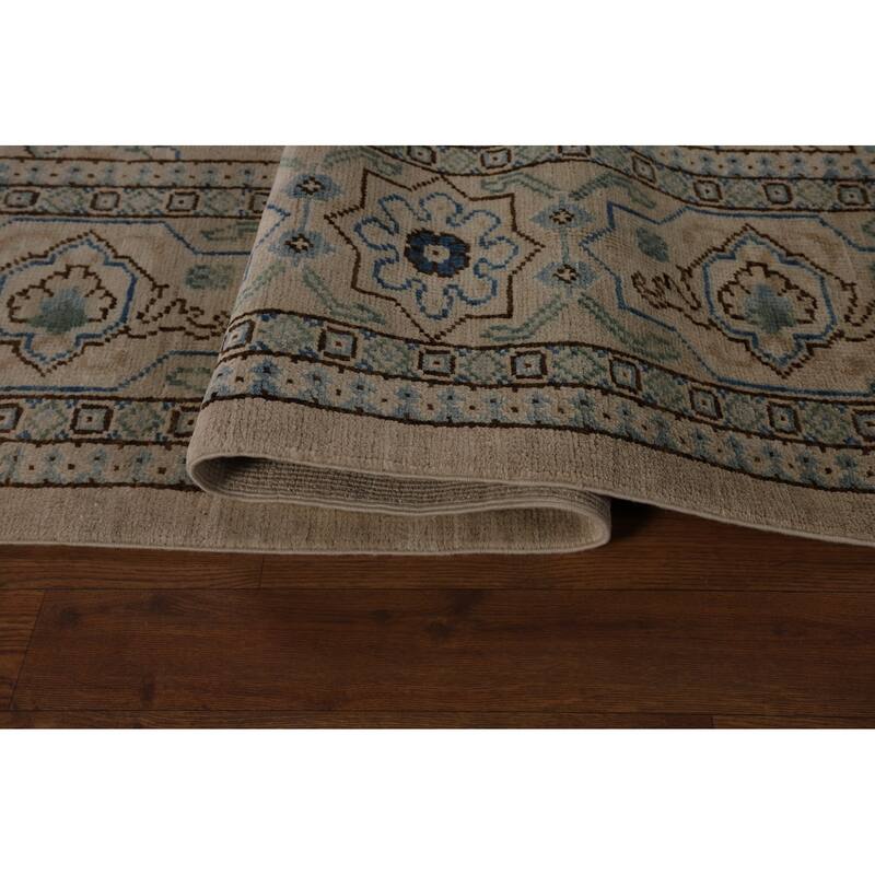 Vegetable Dye Oushak Turkish Rug Floral Hand-Knotted Wool Carpet - 7'8"x 9'10"
