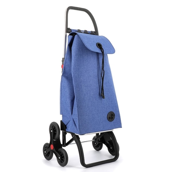 Rolser I-Max Tweed 6 Wheels Stair Climbers Foldable Shopping Trolley - 19.09 in. W x 42.32 in. H x 15.16 in. D - Blue