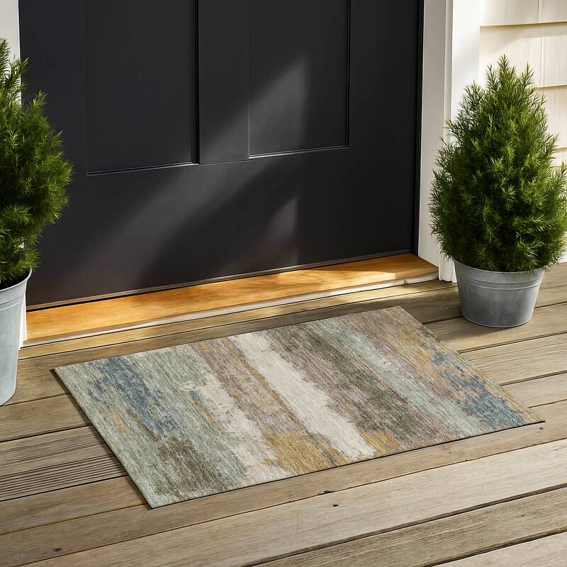 Machine Washable Indoor/ Outdoor Modern Buena Chantille Rug - Taupe - 1'8" x 2'6"