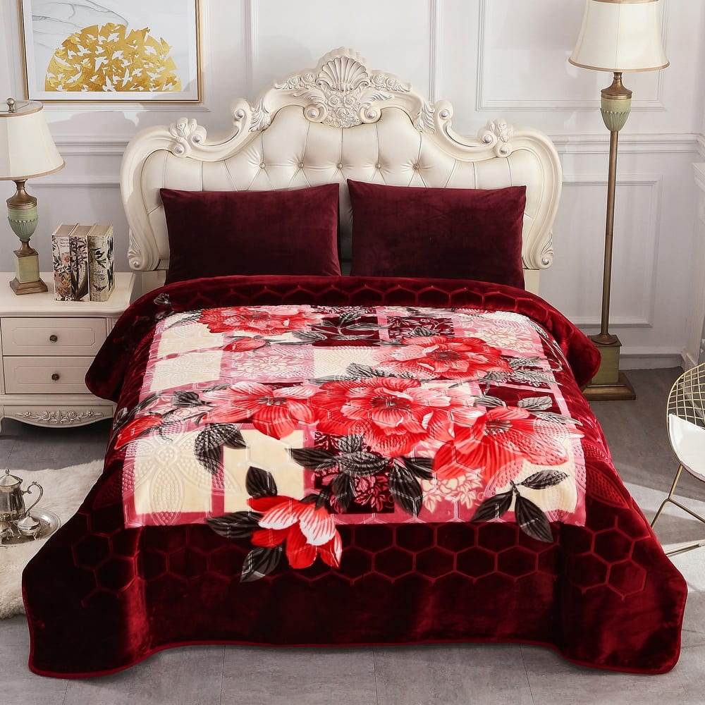 Heavy Crafted Thick Floral 9-pound Winter Fleece Blanket 85"x95"