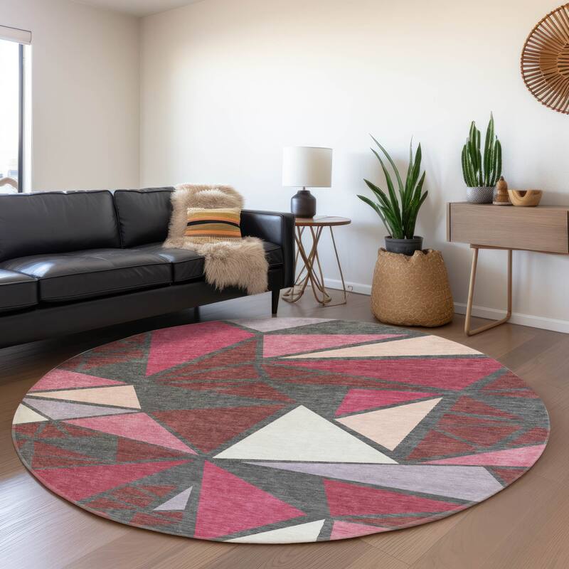 Premium Washable Super Soft Contemporary Mosaic Mayfield Rug - Burgundy - 8' x 8'