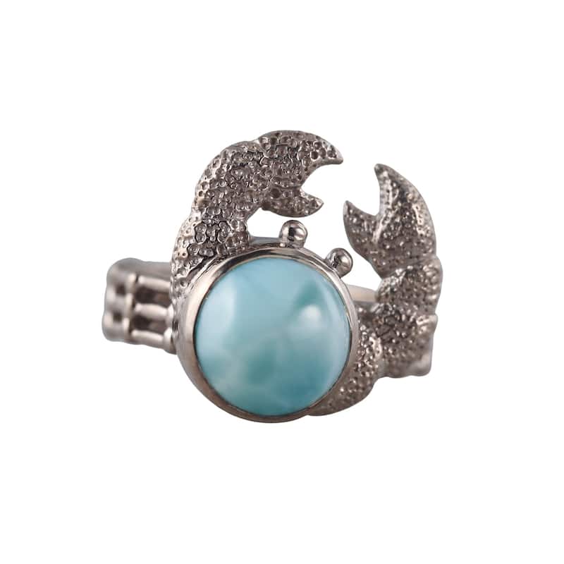 Marahlago Sterling Silver Larimar Crab Ring - 8 - White