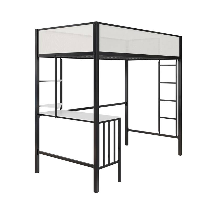 Space-Saving Twin Loft Bed with Desk and Shelves for Kids and Teens