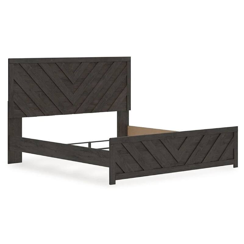 Peny King Size Bed, Chevron Pattern, Panel Headboard, Charcoal Black