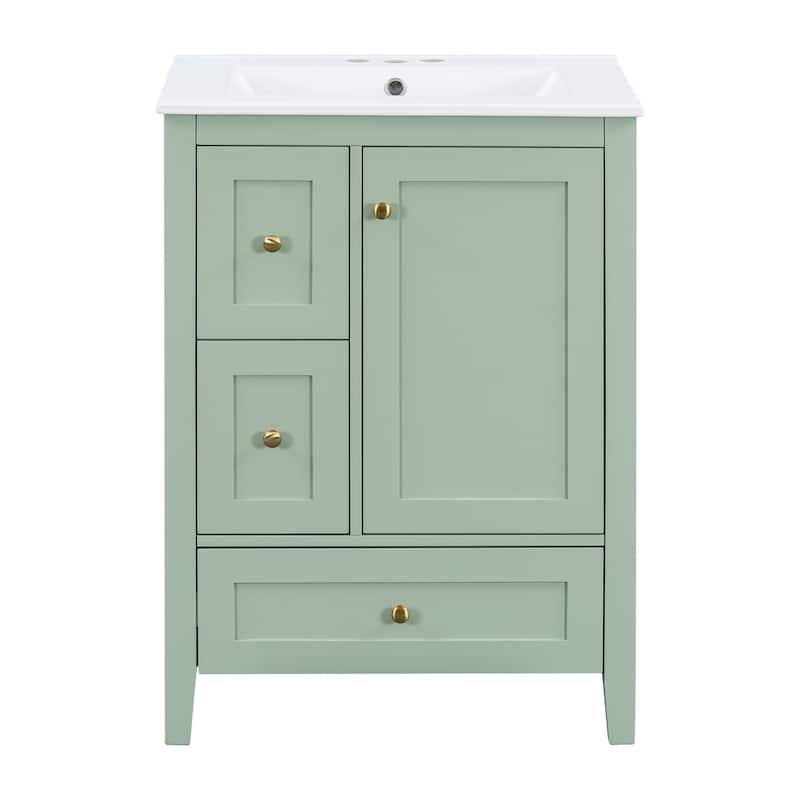 24-Inch Bathroom Vanity with Storage, Adjustable Shelf, MDF & Rubberwood, Removable Dividers