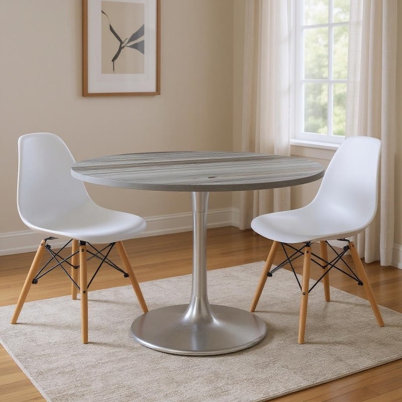 HomeRoots 48" Gray and Silver Marble and Aluminum Pedestal Base Round Top Dining Table - 48.00 in. x 29.90 in. x 48.00 in. - Silver - 48.00 in. x 29.90 in.  x 48.00 in.