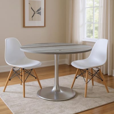 HomeRoots 48" Gray and Silver Marble and Aluminum Pedestal Base Round Top Dining Table - 48.00 in. x 29.90 in. x 48.00 in.