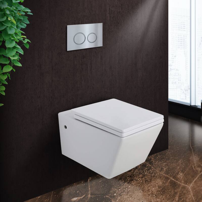Toilet Combo Set - Toilet Bowl With Soft-Close Seat, 2"x 4" Concealed Tank And Carrier System, Push Buttons Included. - Chrome Round - Push Plates (Plastic)