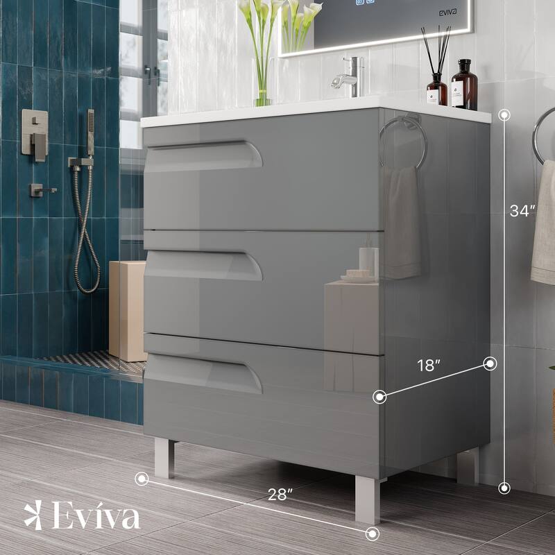 Eviva Joy 28"W Bath Vanity with Porcelain Top & Integrated Sink