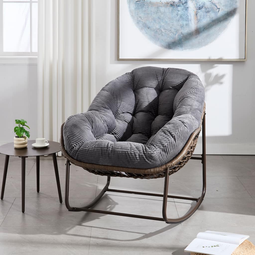 Outdoor Rattan Rocking Chair,Padded Cushion Rocker Recliner Chair Outdoor for Front Porch, Living Room, Patio, Garden