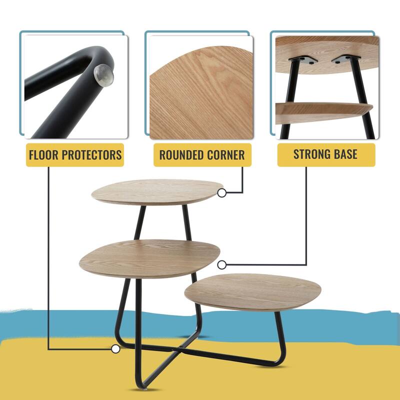 Hazelton Modern Multi Shelves Side Table MDF Wood Tabletop and Stanless Steel Frame Accent End Tables