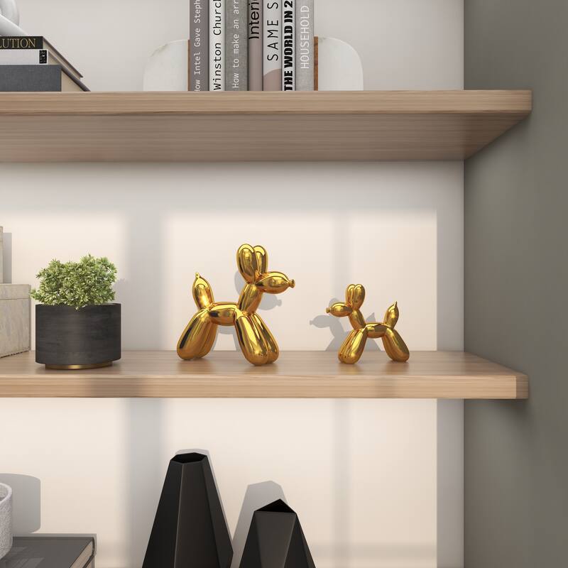 Gold Porcelain Ceramic Balloon Dog Sculpture (Set of 2) - Gold, Silver, White, Black, Multi Colored