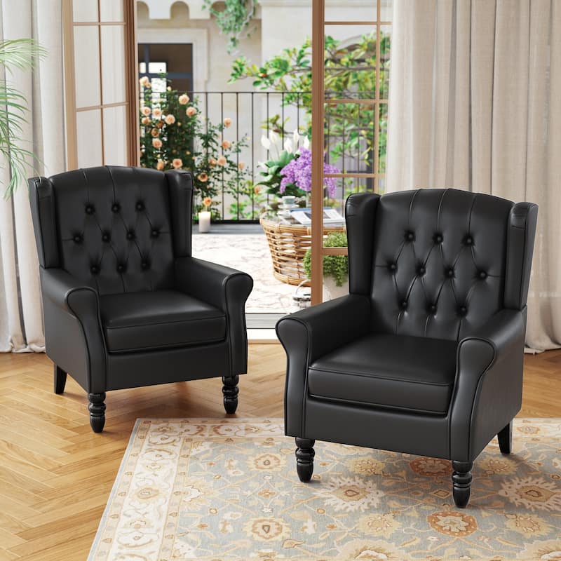 Button Tufted Wingback Upholstered Accent Chairs Set of 2