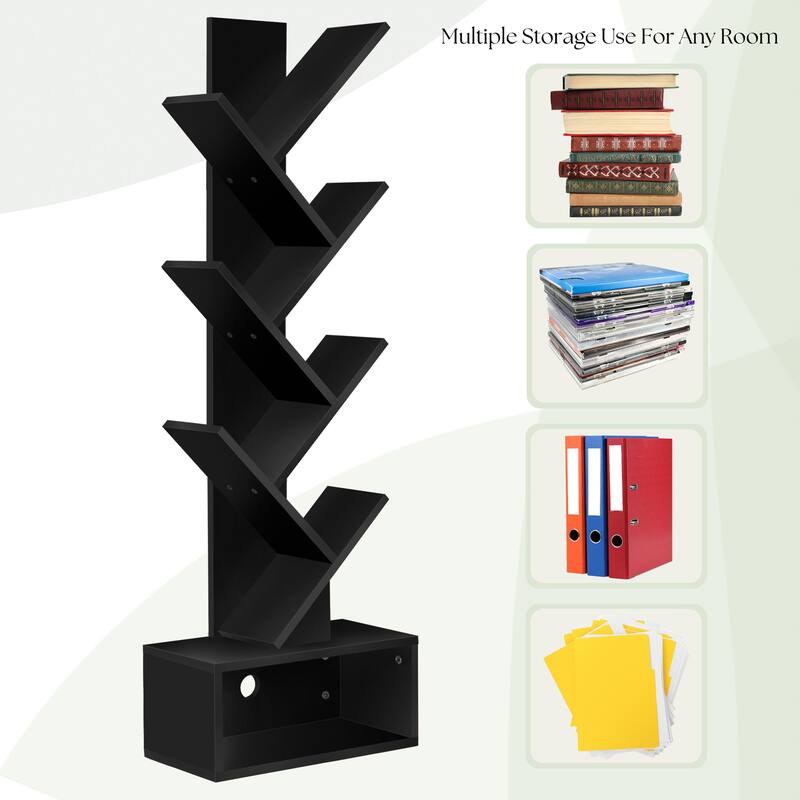 Sorbus 7 Tier Tree Bookshelf with Storage Shelf, Cable Access, and Non-Slip Pads