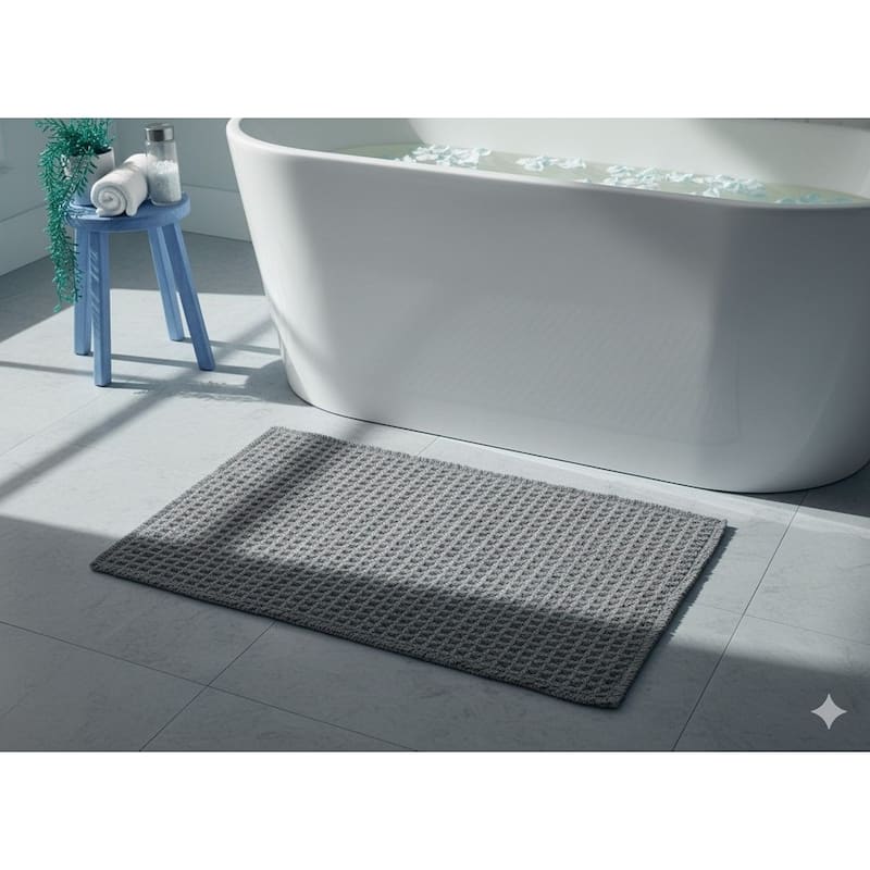 Belgian Waffle Recycled Polyester Eco-Friendly Bath Rug - Grey - 24x60