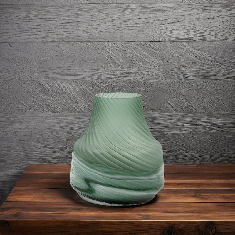 Allan Andrews Frosted Green Contemporary Decorative Glass Swirl Vase - 8.75"H