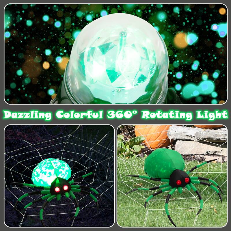 Halloween Inflatable Spider with Cobweb Creepy Spider with LED Light