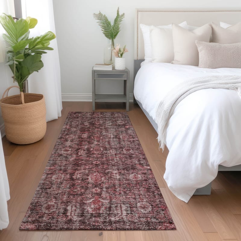 Machine Washable Indoor/ Outdoor Vintage Traditional Chantille Rug - Pink - 2'3" x 7'6"