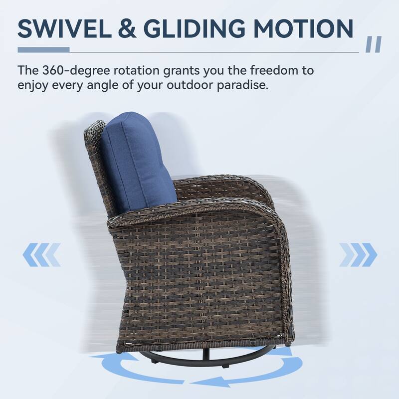 Gymojoy 5-Piece Outdoor Wicker Patio Swivel Chair & Ottoman Set, Rattan Coversation Set with Water Resistant Cushions