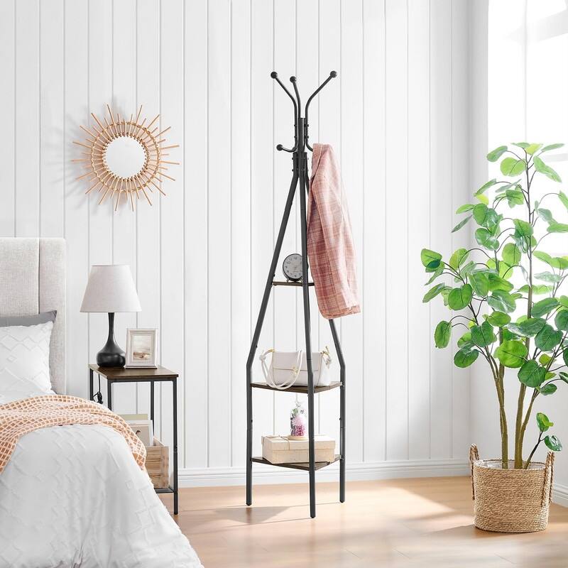 3-Tier Coat Rack Freestanding with Hooks - 8.47"D x 16.93"W x 73.62"H