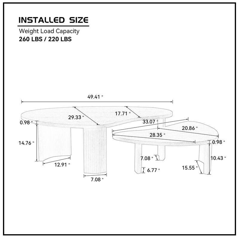 2-Piece Modern Irregular Shape Coffee Table Set for Living Room,Easy Assembly Nesting Coffee Tables