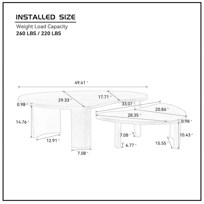 2-Piece Set, Modern Coffee Table Set Nesting Coffee Tables Irregular Shape Coffee Tables, for Living Room, Black
