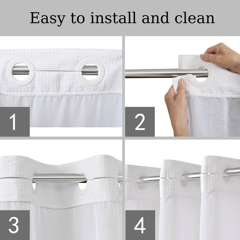 Utopia Alley No Hooks Required Waffle Weave Shower Curtain with Snap in Liner - 71"W x 74"H, White