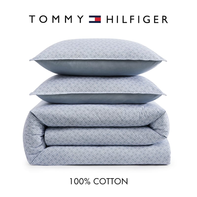Tommy Hilfiger Trellis Flag Cotton Reversible Blue Comforter Set