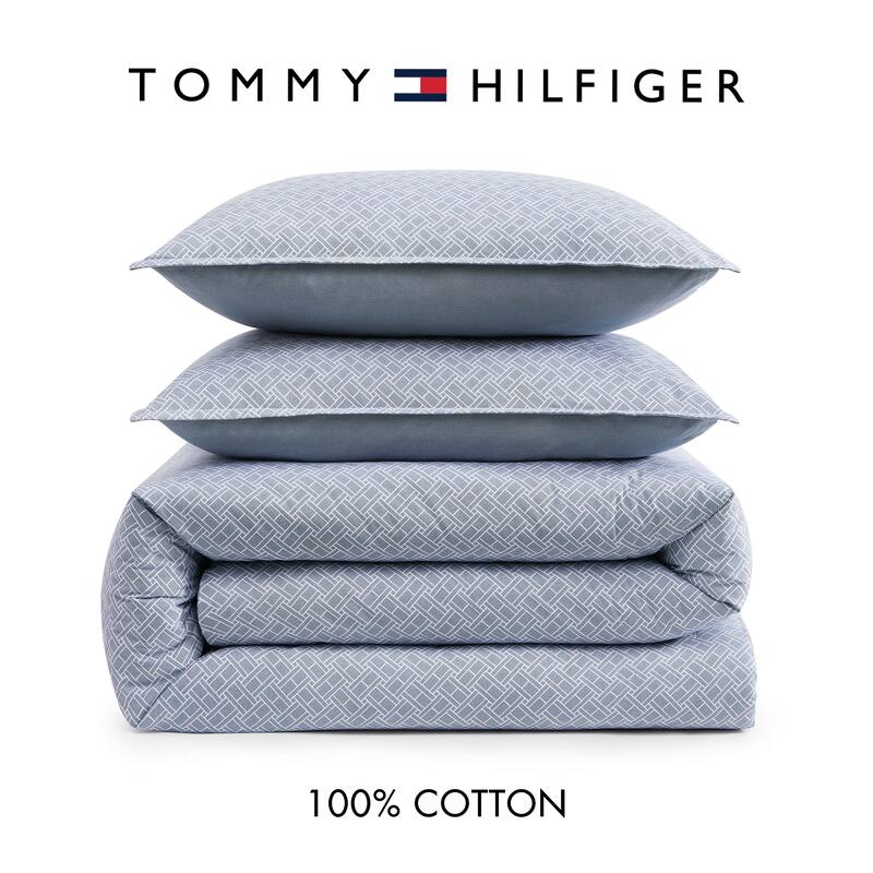 Tommy Hilfiger Trellis Flag Cotton Reversible Blue Duvet Cover Set