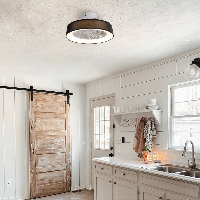 19 in. Rustic Wheel Round Fabric/ Woven Rope Fandelier 7-blade Cylinder Integrated LED Ceiling Fan with Remote Control