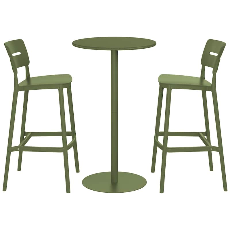 Frond and Form 2-Person Outdoor Round Dining Set Bar Height - Olive Green