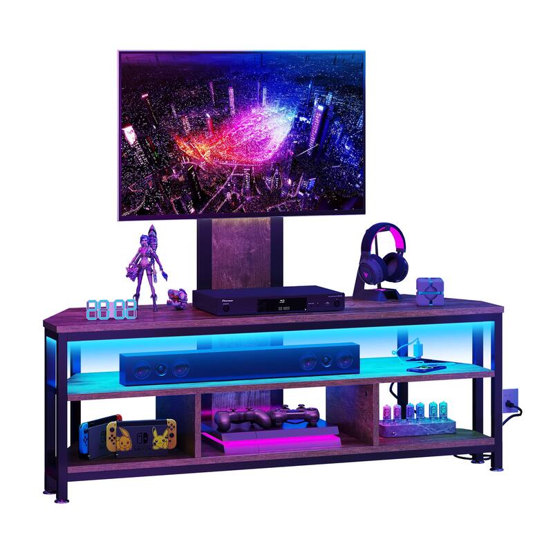 Moasis LED Light TV Stand with Mount, Power Outlet amd USB Port for TVs up to 70" - Brown