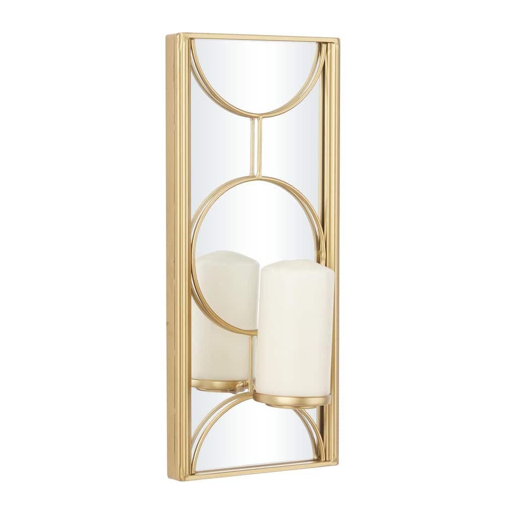Metal Geometric Pillar Wall Sconce with Mirror Backing - Gold - CosmoLiving by Cosmopolitan