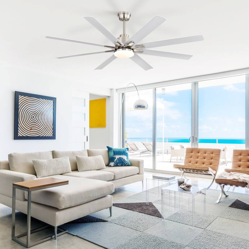 52" Reversible DC Motor Ceiling Fan with Remote/APP Control Dimmable 3-color Temperature, 8 ABS Blades Ceiling Fan Chandelier - Silver+White