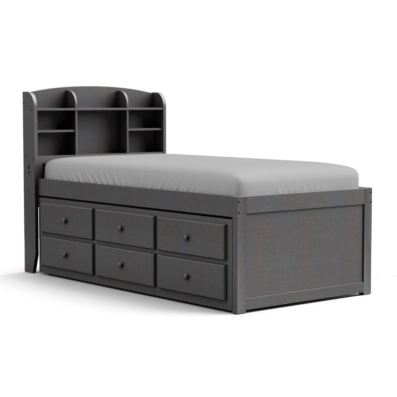 Furniture of America Maurice Grey Twin Rubberwood Captain Bed with Trundle and USB Port