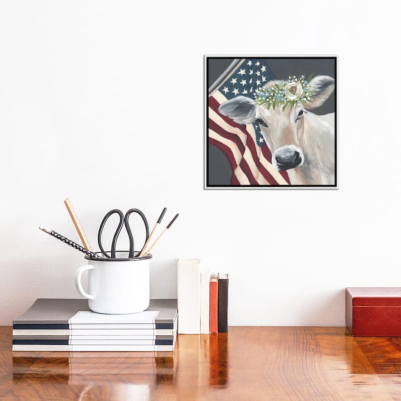 iCanvas "Patriotic Cow" by Michele Norman Framed Canvas Print
